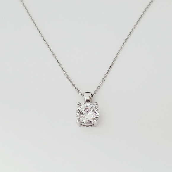 CRISLU Platinum Plate Sterling Silver Brilliant Cut 7mm Pendant Necklace… - Picture 1 of 5
